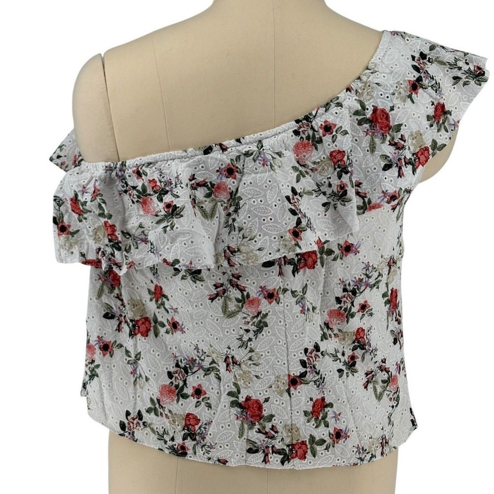 INC One Shoulder Blouse White Floral Eyelet Ruffle 100% Cotton 2X - Picture 2 of 8